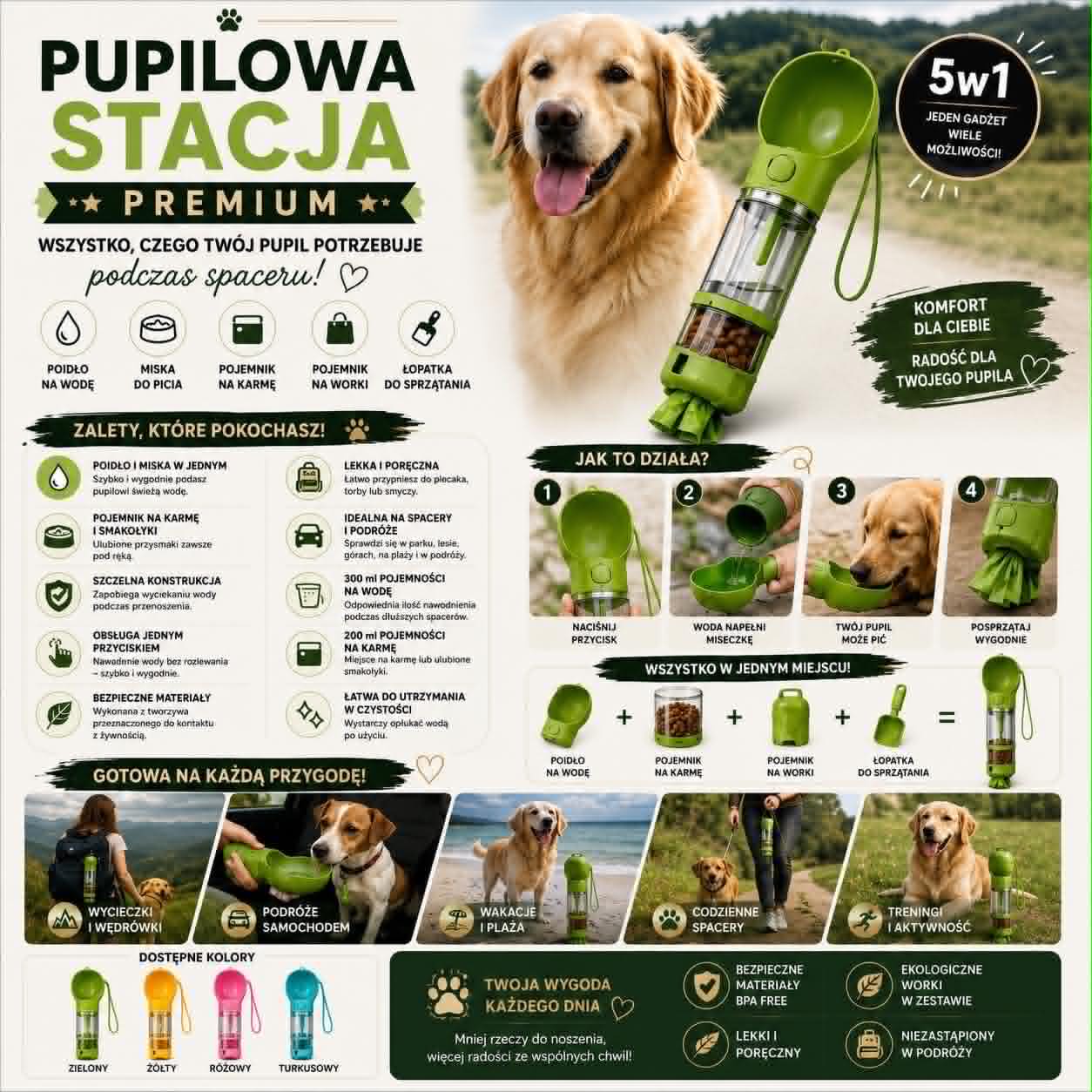 🐶Pupilowa Stacja Premium 2w1-dozownik wody i karmy dla psa