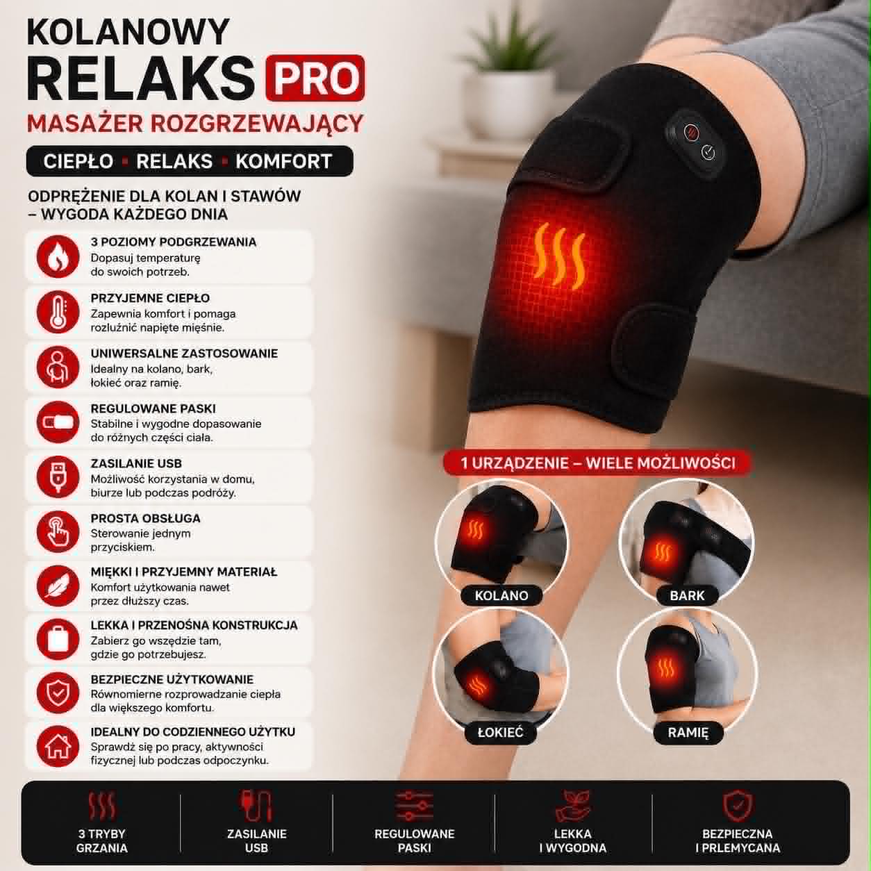 Kolanowy Relaks PRO-Masażer na Kolano z Funkacją grzania