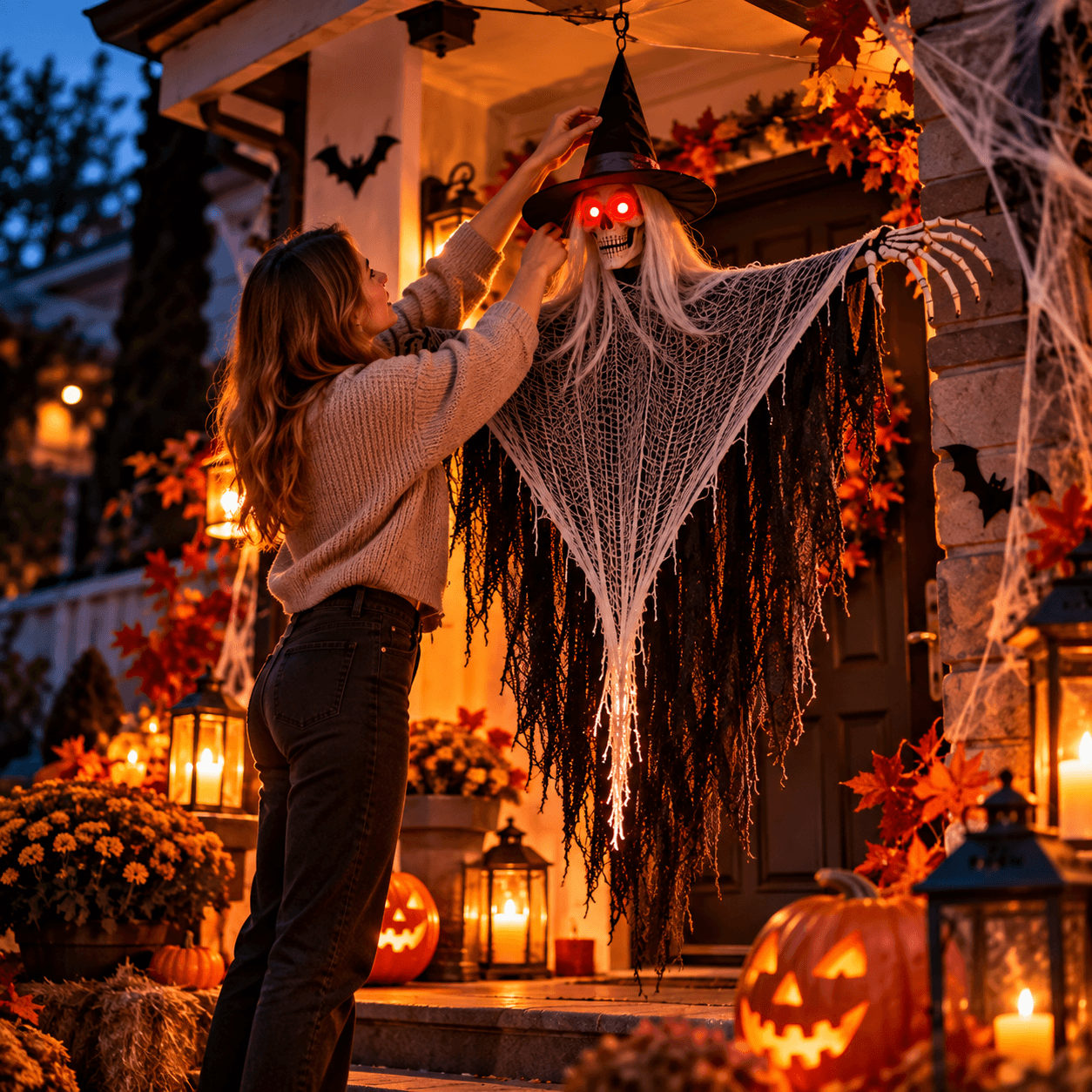 🧙‍♀️ Mroczna Czarownica – Interaktywna Dekoracja Halloween z Efektem Świetlnym i Dźwiękiem