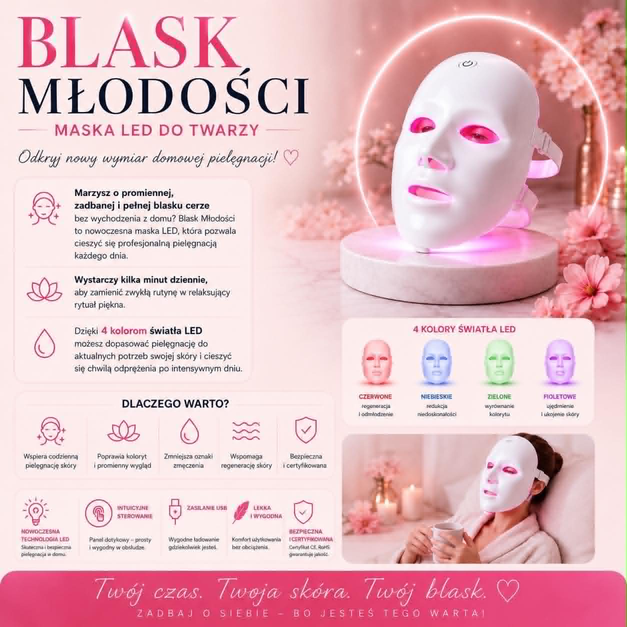 Blask Młodości~Maska LED do Twarzy