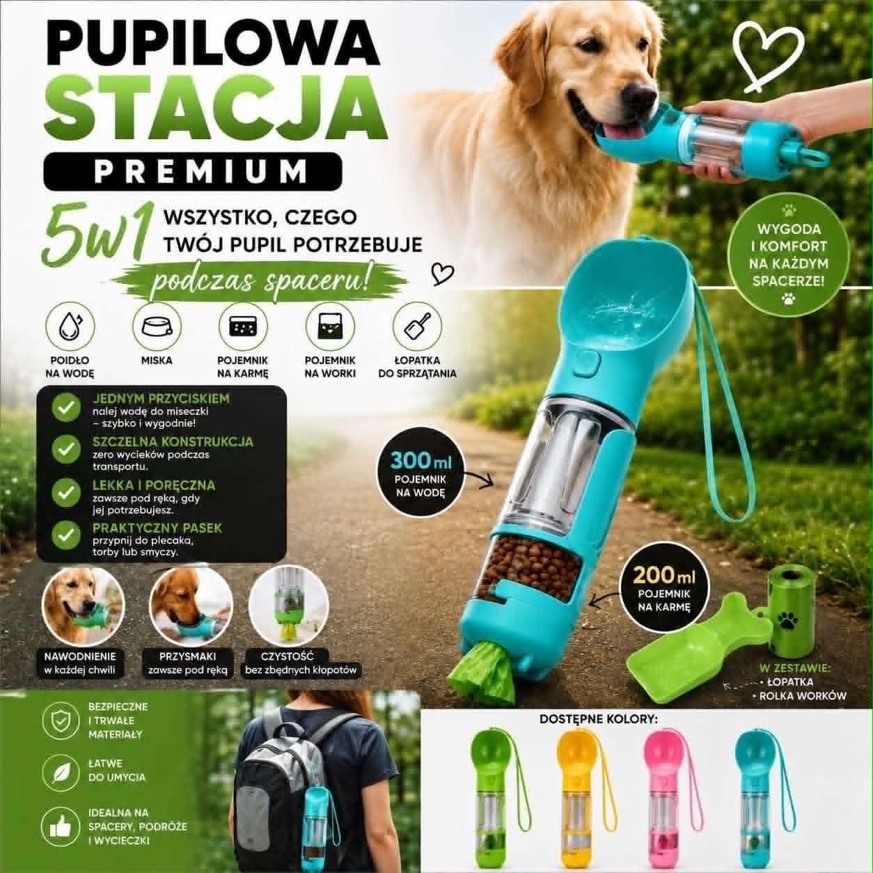 🐶Pupilowa Stacja Premium 2w1-dozownik wody i karmy dla psa