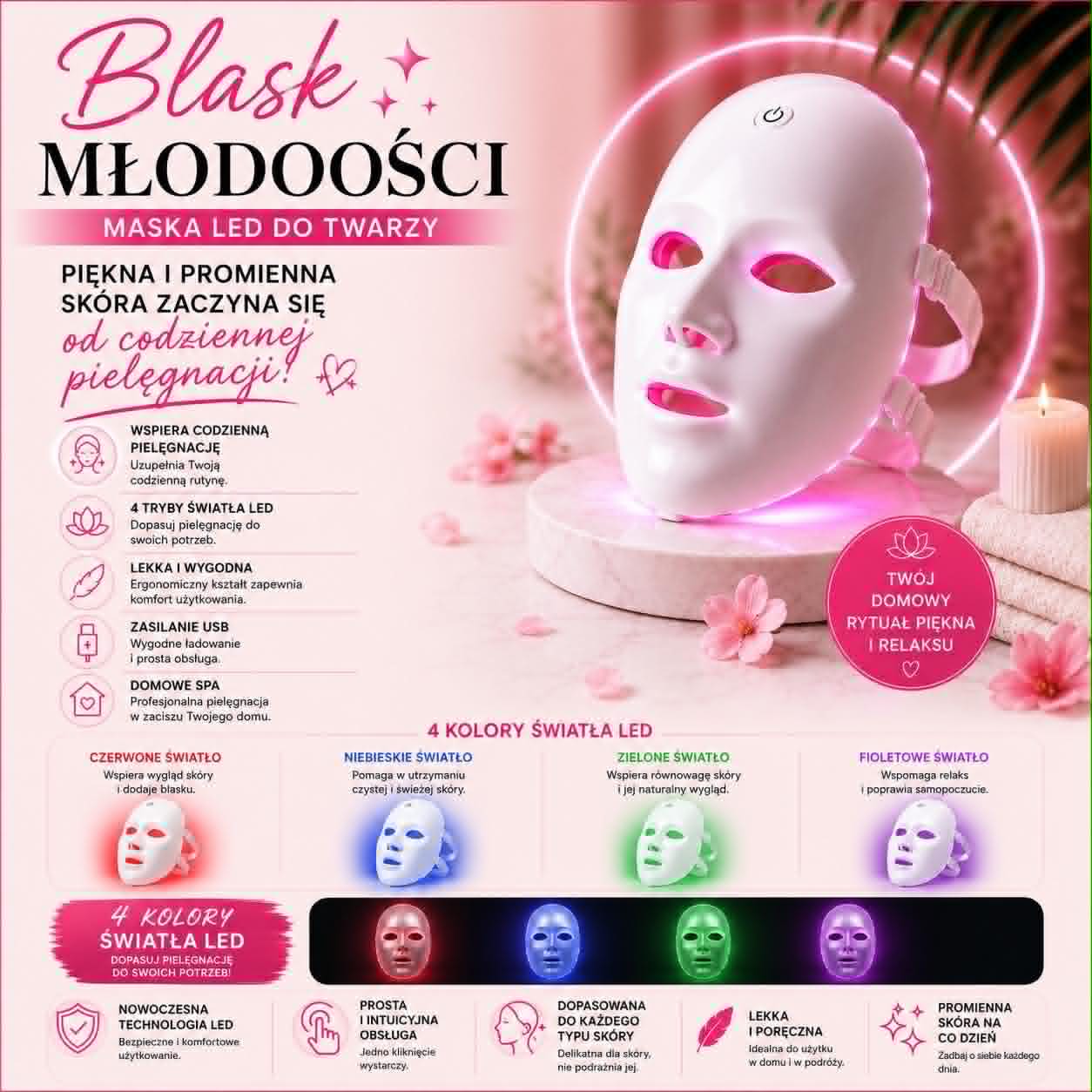 Blask Młodości~Maska LED do Twarzy