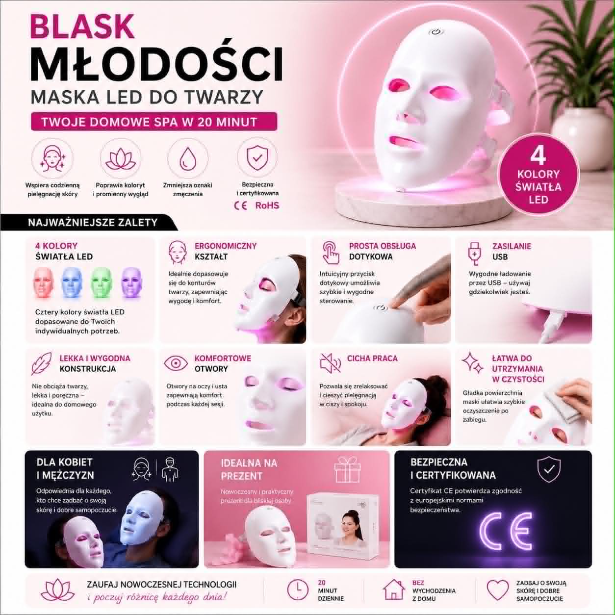 Blask Młodości~Maska LED do Twarzy