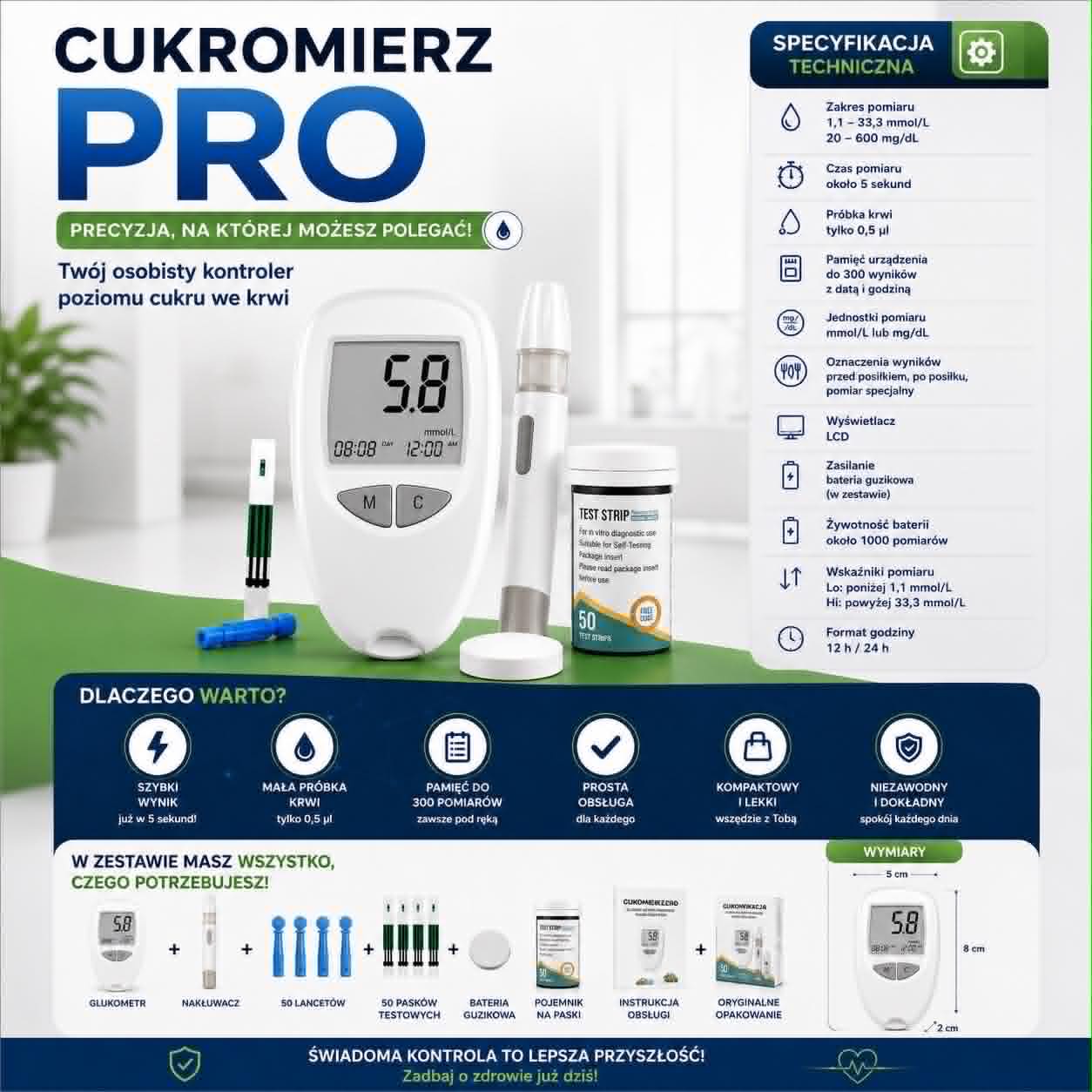 🩸CukroMierz PRO – Szybki pomiar poziomu glukozy🩸