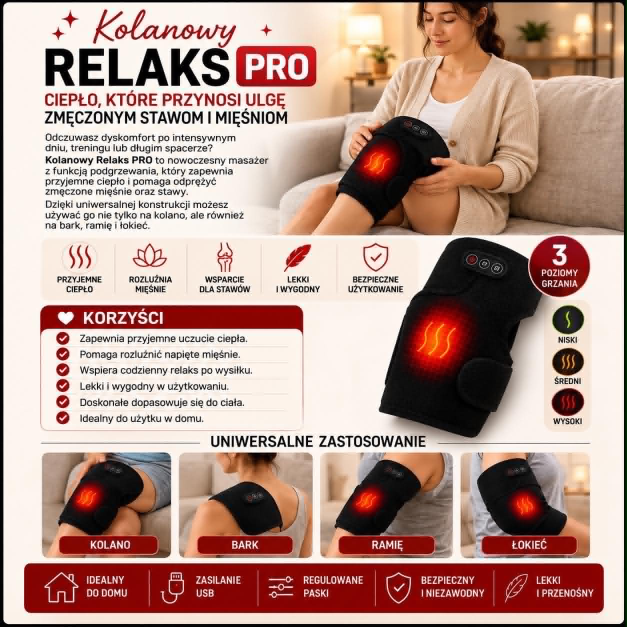 Kolanowy Relaks PRO-Masażer na Kolano z Funkacją grzania