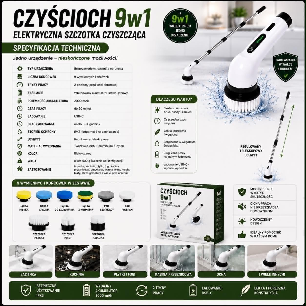 Czyścioch 9w1~Elektryczna szczotka Czyszcząca