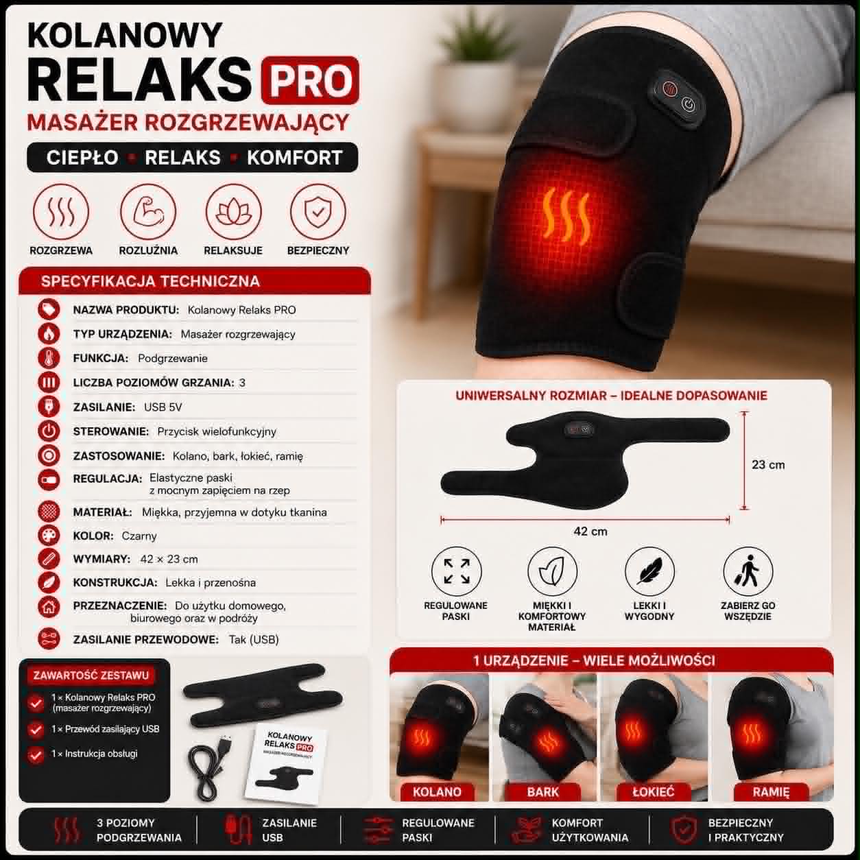 Kolanowy Relaks PRO-Masażer na Kolano z Funkacją grzania