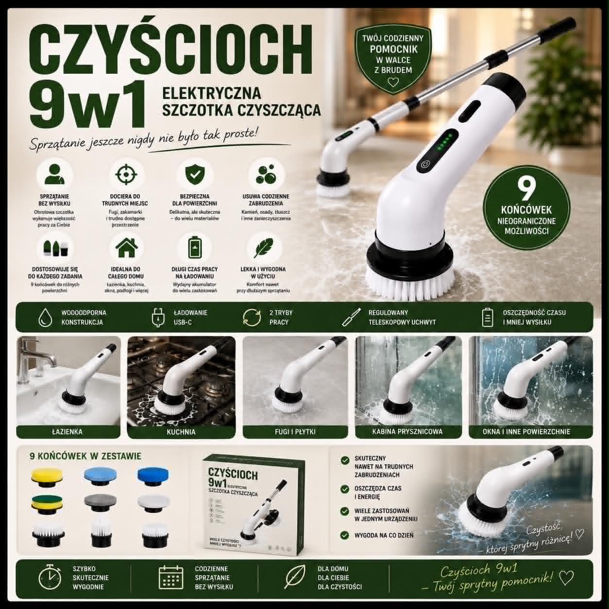 Czyścioch 9w1~Elektryczna szczotka Czyszcząca