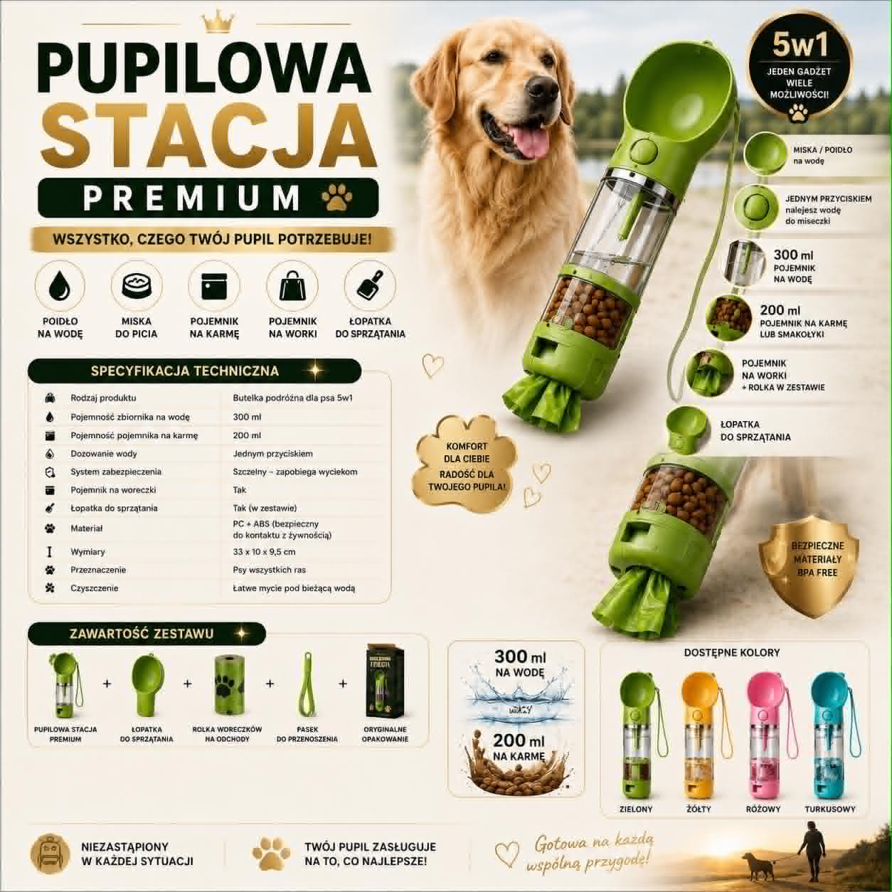 🐶Pupilowa Stacja Premium 2w1-dozownik wody i karmy dla psa