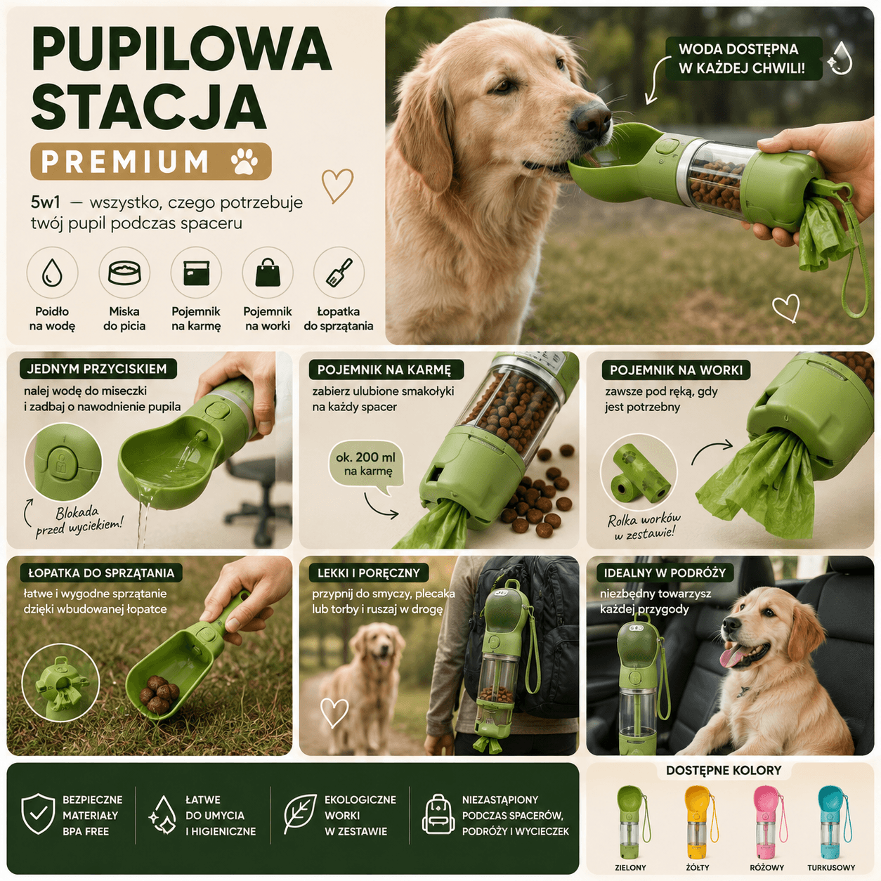🐶Pupilowa Stacja Premium 2w1-dozownik wody i karmy dla psa