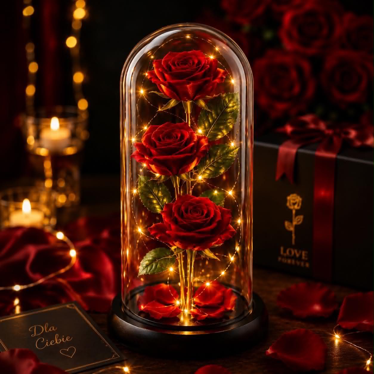 🌹Zaczarowana Róża - Róża LED w Szklanej Kopule🌹