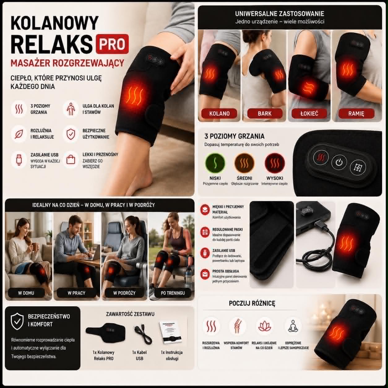 Kolanowy Relaks PRO-Masażer na Kolano z Funkacją grzania