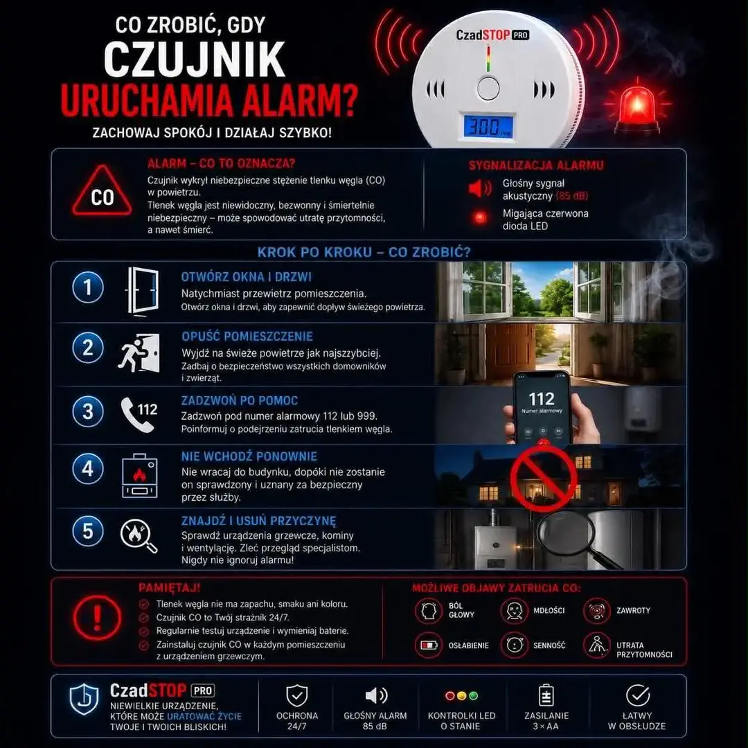 Co zrobić, gdy czujnik uruchomi alarm?
