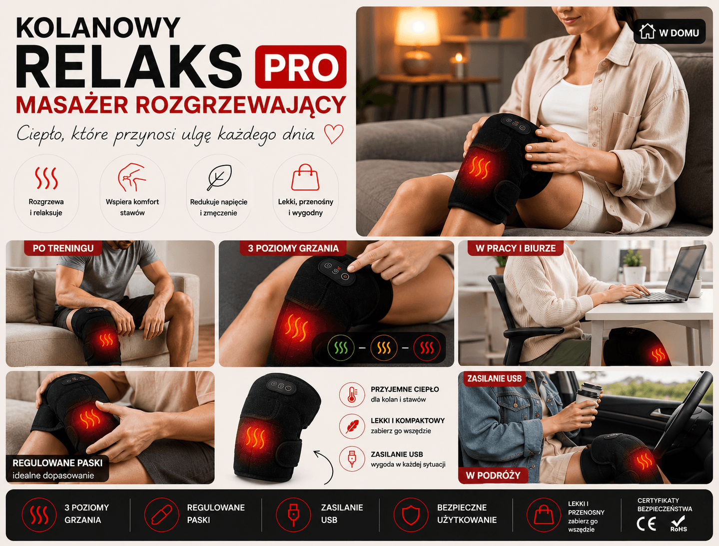 Kolanowy Relaks PRO~Masażer na Kolano z Funkcją Grzania